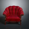 Elegant Red Classical Sofa With Ornate Carved Wooden Legs And Armrests