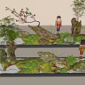 Lush Moss Decorative Scene With Stones Small Trees And Nutcracker Soldiers