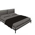 Modern Double Bed With Gray Fabric Headboard Two Pillows And Dark Blanket 3d model