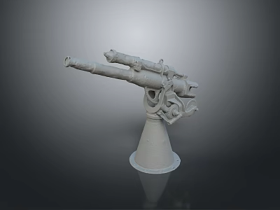 Double Barreled Cannon Weapon With Gray Metal Base And Mechanical Adjustment Parts 3d model