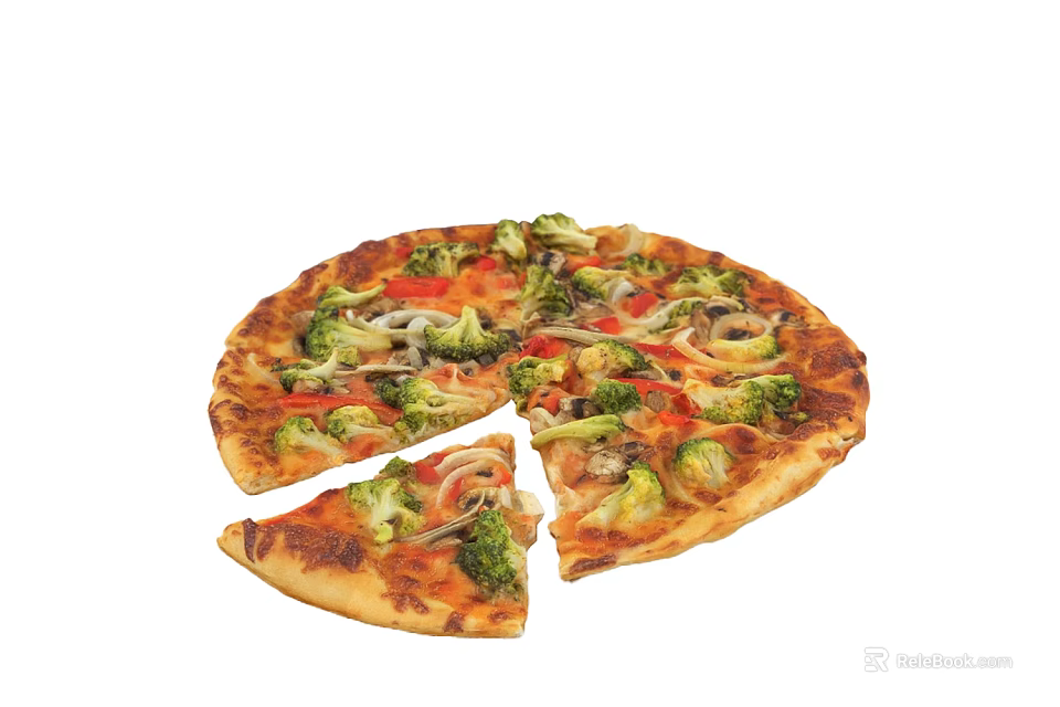 Delicious Sliced Pizza With Fresh Broccoli Bell Peppers And Mushrooms 3d model 