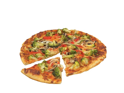 Delicious Sliced Pizza With Fresh Broccoli Bell Peppers And Mushrooms 3d model
