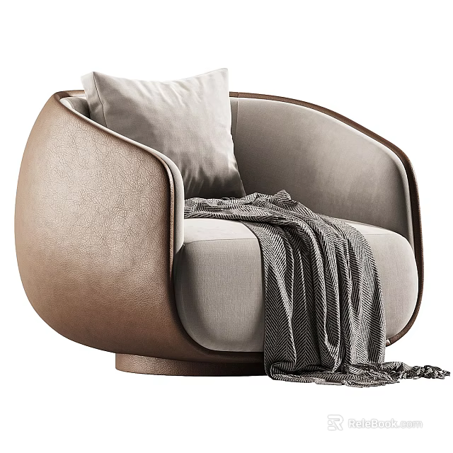 Modern Single Sofa With Brown Beige Upholstery Pillow And Gray Blanket 3d model 