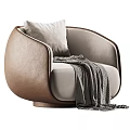 Modern Single Sofa With Brown Beige Upholstery Pillow And Gray Blanket
