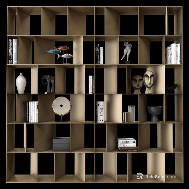 Modern Bookcase Interior Design With Multiple Compartments Decorative Items Books Artworks 3d model