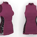 Purple Sleeveless High Neck Dresses With Lace Up Sides And Ruched Details