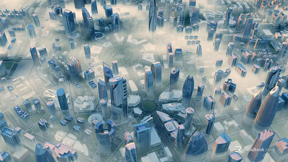 Aerial Planning of Modern Urban City Layout With Skyscrapers and Design 3d model 