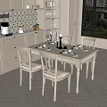 Modern Open Concept Restaurant Dining Space With White Table Beige Chairs And Kitchen View 3d model