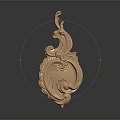 Ornate Golden Decorative Carved Component With Curly Patterns And Shiny Surface 3d model