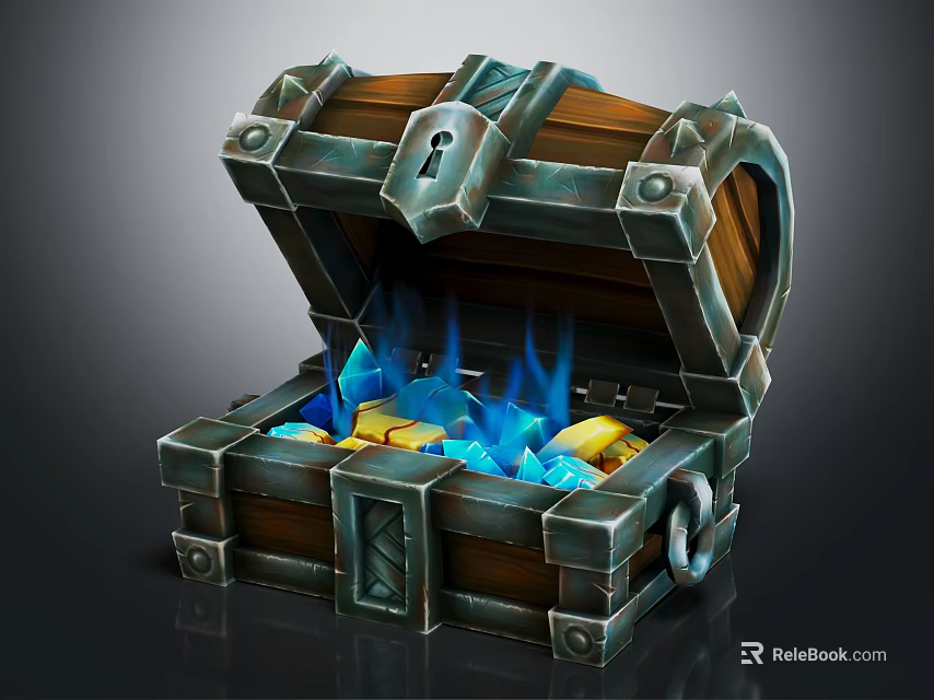 Open Treasure Chest Filled With Gold Coins And Blue Flames 3d model