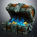 Open Treasure Chest Filled With Gold Coins And Blue Flames 3d model