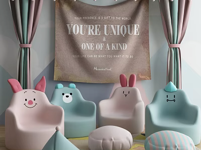 Cute Cartoon Shaped Single Sofa in Pink Blue with Animal Ear Design for Kids Room 3d model