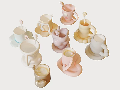 Modern Cream Style Coffee Cup Tea Set Tea Cup 3d model