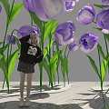 Photo Check In Spot With Purple Tulips Green Stems And Leaves On Wooden Floor