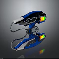 Futuristic Blue And White Weapon Design With Luminous Colored Components And Curved Structure