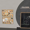 Corkboard with Photos Notes and Chalkboard Drawing of House Shooting Star in Poliform Wooden Frame