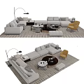 Modern Light Gray Sofa and Coffee Table Set With Round Table Yellow Chair Floor Lamp 3d model