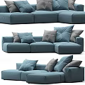 Blue Sectional Sofa With Soft Fabric And Multiple Decorative Pillows Modern Style 3d model