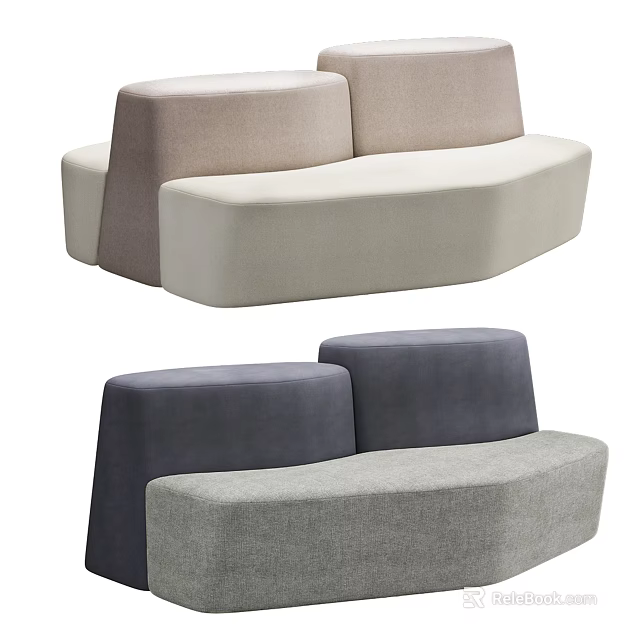 Modern Multi Seat Sofa With Curved Design And Neutral Color Combinations 3d model 