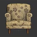 Traditional Single Sofa With Floral Pattern And Wooden Legs In Neutral Tone