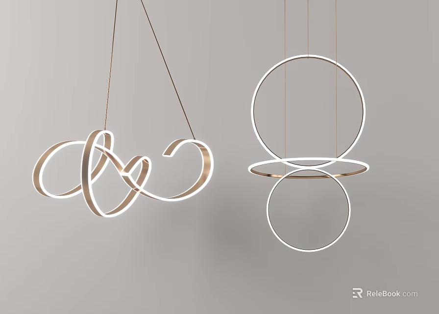 Modern Chandeliers With Golden Twisted Rings And White Stacked Rings Design 3d model 