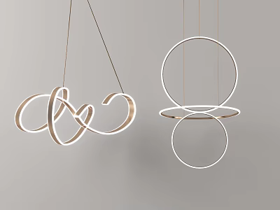 Modern Chandeliers With Golden Twisted Rings And White Stacked Rings Design 3d model