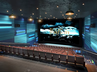 Cinema Interior Design With Arranged Seats Large Screen And Soft Lighting 3d model