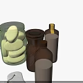 Two Dark Bathroom Accessories Bottles With Golden Cap For Bathroom Use