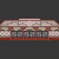 Cartoon Scene of Ornate Traditional Chinese Interior with Red Wooden Structure Lanterns Screen and Carpet