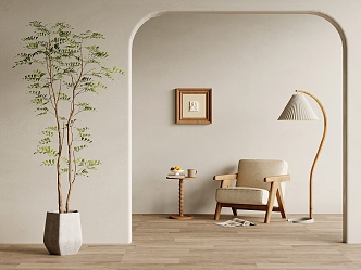 Quiet Style Leisure Chair Floor Lamp Potted Plant 3d model