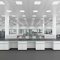 Modern Laboratory Interior With White Workbenches Instruments Large Windows And Ceiling Lights 3d model