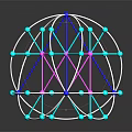 Modern Geometric Furniture Sculpture With Colorful Wire Frame Blue Pink Spheres And Reflective Base