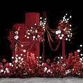 Red Wedding Decorative Backdrop With Floral Arrangements And Decorative Chains 3d model