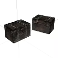 Two Vintage Black Trunks With Metal Hardware And Distressed Surface 3d model