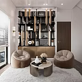 Modern Living Room Interior With Curved Beige Sofa Round Coffee Table Vases And Green Plant