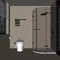 Modern Bathroom Interior Design With Smart Toilet Glass Shower Enclosure Beige Walls And Window Blinds
