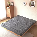 Comfortable Gray Mattress With Wavy Texture On Wooden Bed Frame In Simple Bedroom
