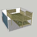 Functional Bunk Bed Room Interior With Storage Grid Panels And Mattresses