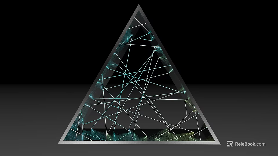 Abstract Triangular Structure With Interlaced Lines And Green Blue Light Effects On Black Background 3d model