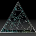 Abstract Triangular Structure With Interlaced Lines And Green Blue Light Effects On Black Background 3d model
