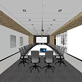 Modern Conference Room Interior With Long Table Chairs Laptop Projection Screen Ceiling Lights And Windows 3d model