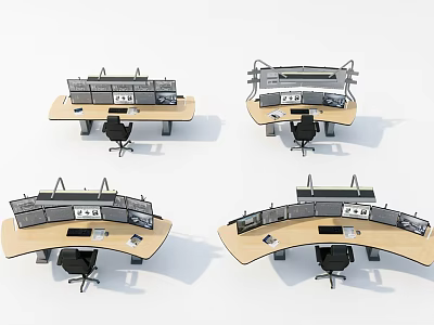 Projection Monitoring Systems On Various Shaped Office Workstations With Monitors 3d model