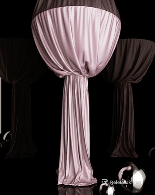 Luxurious Pink And Black Velvet Bed Canopy With Flowy Drapes For Bedroom Decor 3d model 