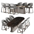 Elegant Dining Table Set With Black Marble Top And Grey Upholstered Chairs 3d model