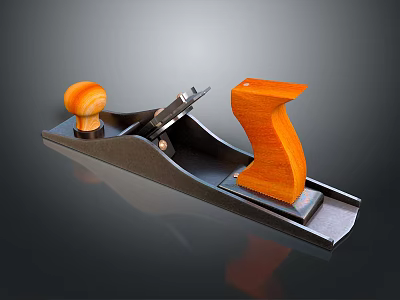 Wooden Hand Plane With Orange Handle And Metal Base For Woodworking 3d model