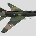 Camouflage Military Fighter Jet with 0011 Number Cockpit Emblem and Mounted Weapons