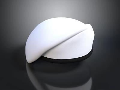 Classic White Hat With Round Dome Shape Black Brim On Dark Background With Reflection 3d model