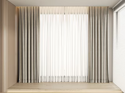 Modern Gray And White Double Layer Curtains With Sheer Fabric For Window Interior Design 3d model
