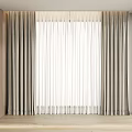 Modern Gray And White Double Layer Curtains With Sheer Fabric For Window Interior Design 3d model