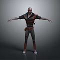 Game And Movie Character 3D Model Bald Head Dark Outfit Leather Straps Extended Arms Pose